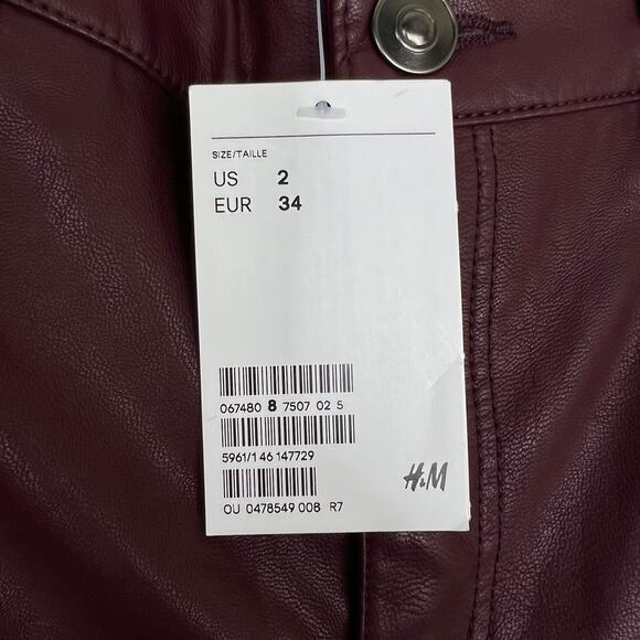 H&M Faux Leather Pants Skinny Fit in Burgundy Size 2 - Picture 11 of 12